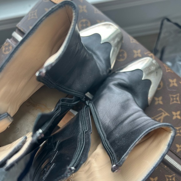 Christian Louboutin Black Leather Ankle Boots with Silver Cap Toe & Heel - Picture 14 of 16
